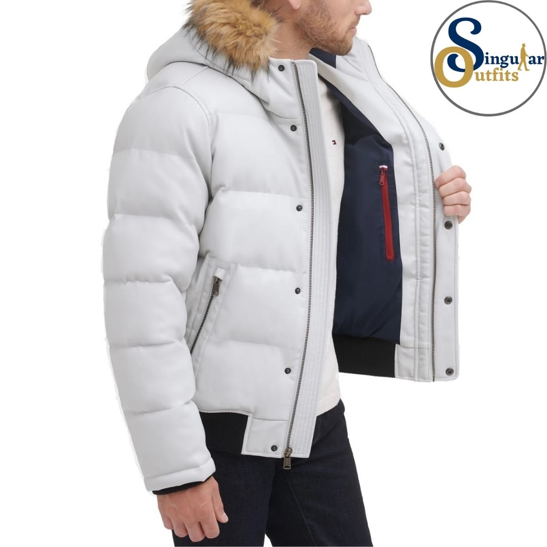 Chamarra Fina de Hombre TM-150AU263 Ice Singular Outfits Tommy Hilfiger Quilted Snorke PU Men's Jacket Side