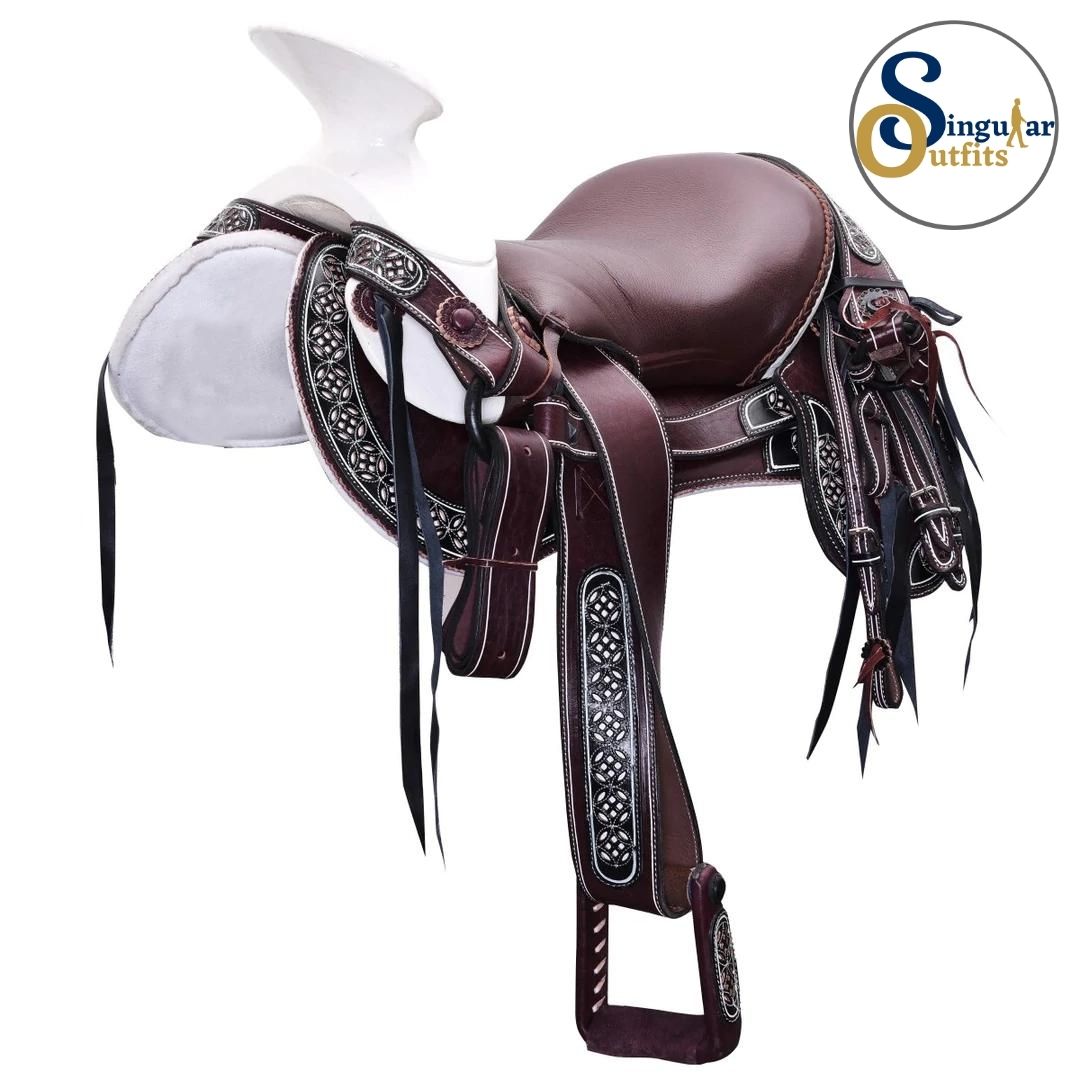 Montura charra Mexicana cola de pato vino SO-WD1072 Mexican Charro Horse Saddle